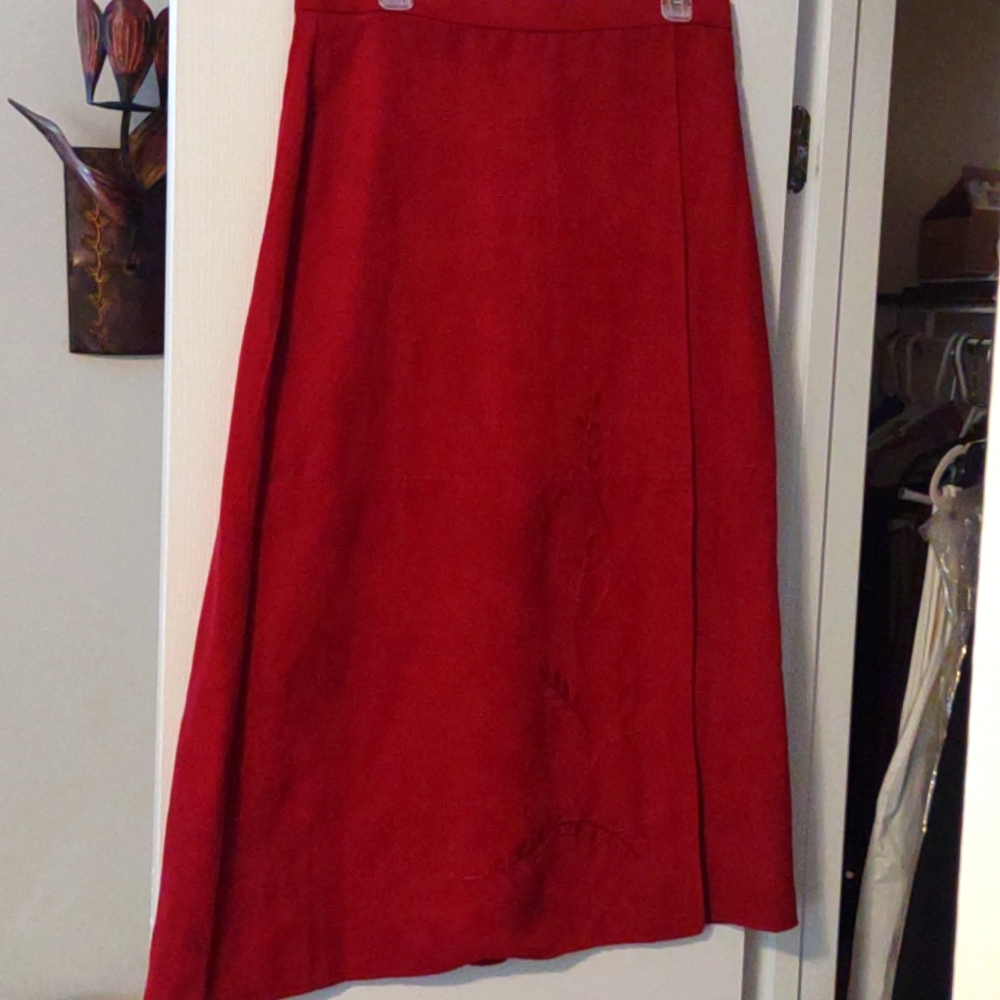 Cherry Red Wrap Style Skirt Buttons In Back
